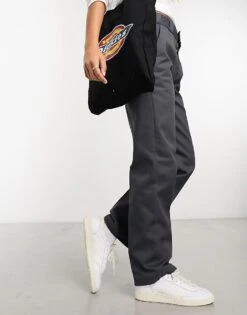 Dickies Elizaville Mid Rise Straight Leg Trousers In Charcoal Grey For Women -Dickies Shop 204468099 4