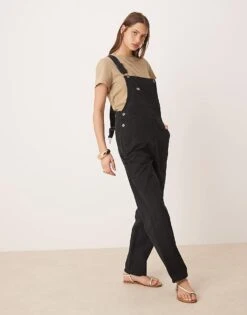 Dickies Classic Duck Canvas Dungarees In Black For Women Sw Black