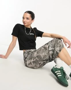 Dickies Aitkin Left Chest Varsity Logo Crop Baby T-shirt In Black Exclusive To Asos For Women