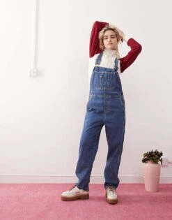 Dickies Classic Denim Dungarees In Blue For Women Classic Blue