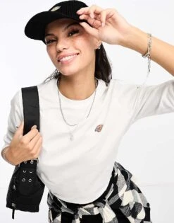 Dickies Mapleton Small Left Chest Logo Long Sleeve T-shirt In White For Women -Dickies Shop 205035630 1 white 1