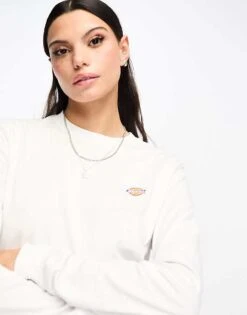 Dickies Mapleton Small Left Chest Logo Long Sleeve T-shirt In White For Women -Dickies Shop 205035630 4
