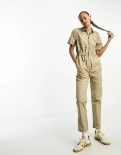 Dickies Vale Coverall Short Sleeve Jumpsuit In Khaki For Women -Dickies Shop 205036288 1 khaki 1