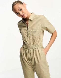 Dickies Vale Coverall Short Sleeve Jumpsuit In Khaki For Women -Dickies Shop 205036288 4