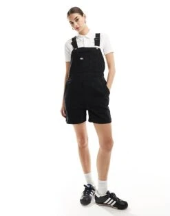 Dickies Duck Canvas Short Dungarees In Black For Women Sw Black