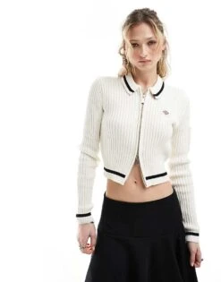Dickies Elkhart Knitted Zip Cardigan In Off White For Women Cloud
