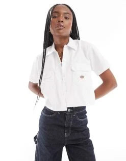 Dickies Cropped Work Shirt With Pockets In White For Women -Dickies Shop 205918362 1 white 1