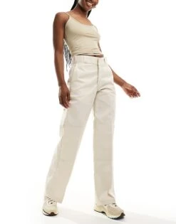 Dickies Double Knee Trousers In Cream For Women Whitecap Gray