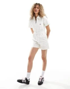 Dickies Vale Short Sleeve Playsuit In Off White For Women Cloud