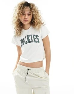 Dickies Aitken Cropped T-shirt In Off White For Women Cloud
