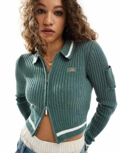 Dickies Elkhart Knitted Zip Cardigan In Dark Green For Women Dark Forest