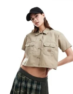 Dickies Cropped Work Shirt In Beige Tan For Women Khaki -Dickies Shop 205919288 1 khaki 1