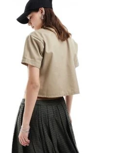 Dickies Cropped Work Shirt In Beige Tan For Women Khaki -Dickies Shop 205919288 3