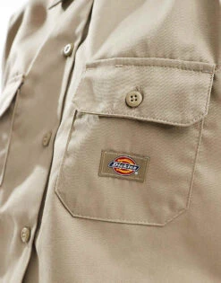Dickies Cropped Work Shirt In Beige Tan For Women Khaki -Dickies Shop 205919288 4