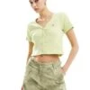 Dickies Emphoria Short Sleeve Ribbed Cardigan In Pale Green For Women -Dickies Shop 205919398 1 palegreen