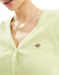 Dickies Emphoria Short Sleeve Ribbed Cardigan In Pale Green For Women -Dickies Shop 205919398 3
