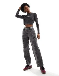 Dickies Newington Washed Trousers With Pocket Detailing In Black For Women Acid Wash Black -Dickies Shop 205919740 1 acidwashblack 1