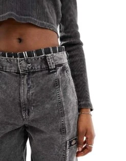 Dickies Newington Washed Trousers With Pocket Detailing In Black For Women Acid Wash Black -Dickies Shop 205919740 3