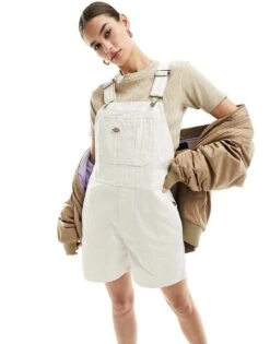 Dickies Duck Canvas Short Dungarees In Off White For Women Sw Cloud