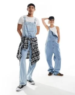 Dickies Classic Denim Dungarees In Vintage Light Blue For Unisex Vintage Aged Blue -Dickies Shop 205953325 1 vintageagedblue 1