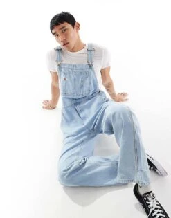 Dickies Classic Denim Dungarees In Vintage Light Blue For Unisex Vintage Aged Blue -Dickies Shop 205953325 4
