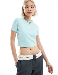 Dickies Valley Falls Cropped Baby Tee In Blue For Unisex Pastel Turquoise