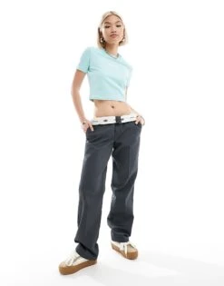 Dickies Valley Falls Cropped Baby Tee In Blue For Unisex Pastel Turquoise -Dickies Shop 206049371 3