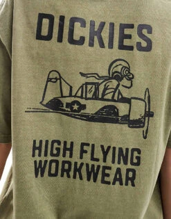 Dickies Graphic Airplane Back Print T-shirt In Khaki Green For Unisex Mid Green -Dickies Shop 206606044 3