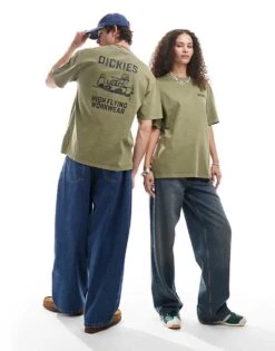 Dickies Graphic Airplane Back Print T-shirt In Khaki Green For Unisex Mid Green -Dickies Shop 206606044 4