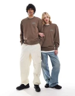 Dickies Aitken Left Chest Logo Sweatshirt In Brown And Off White For Unisex -Dickies Shop 206606514 1 brown 1