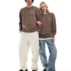 Dickies Aitken Left Chest Logo Sweatshirt In Brown And Off White For Unisex