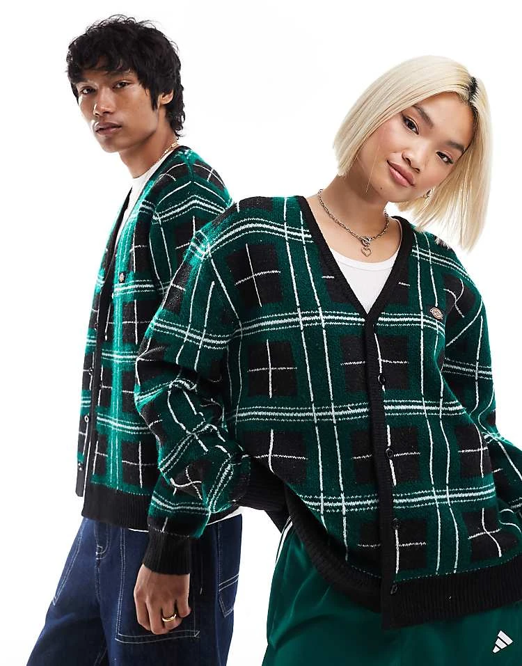 Dickies Knitted Plaid Cardigan In Black And Green For Unisex 3 Dickies Knitted Plaid Cardigan In Black And Green For Unisex