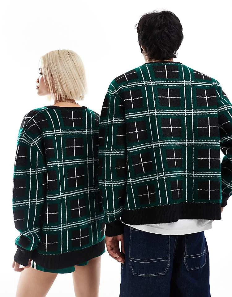 Dickies Knitted Plaid Cardigan In Black And Green For Unisex 6 Dickies Knitted Plaid Cardigan In Black And Green For Unisex - Image 4