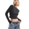 Dickies Newington Cropped Long Sleeve T-shirt In Washed Black For Women -Dickies Shop 206672333 1 black