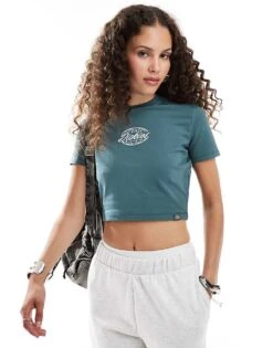 Dickies Central Logo Cropped T-shirt In Dark Green For Women Mid Green