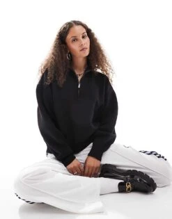 Dickies Seasonal Oversized Quarter Zip Knitted Jumper In Black For Women