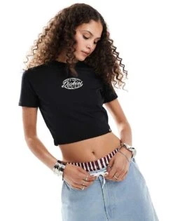 Dickies Central Logo Cropped T-shirt In Black For Women