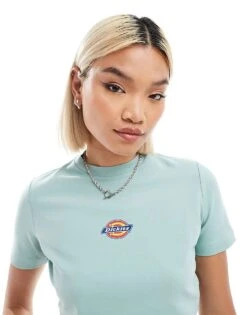 Dickies Maple Valley Cropped T-shirt In Blue For Women Mid Blue