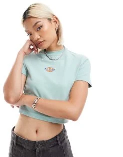 Dickies Maple Valley Cropped T-shirt In Blue For Women Mid Blue -Dickies Shop 206672424 4