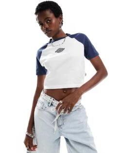 Dickies Sodaville Short Sleeve Cropped T-shirt In Navy And White- Exclusive To Asos For Women -Dickies Shop 206672459 1 white 1