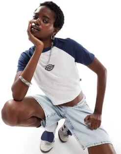 Dickies Sodaville Short Sleeve Cropped T-shirt In Navy And White- Exclusive To Asos For Women -Dickies Shop 206672459 3