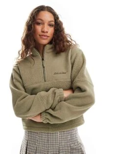 Dickies Polar And Sherpa Fleece With Quarter Zip In Khaki Green For Women -Dickies Shop 206672466 1 khaki 1