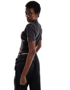 Dickies Newington Cropped Short Sleeve T-shirt In Washed Black For Women -Dickies Shop 206672494 4