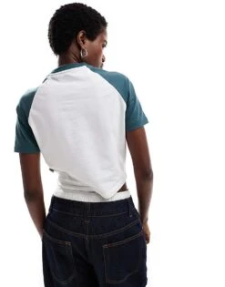 Dickies Sodaville Short Sleeve Cropped T-shirt In Dark Green And White- Exclusive To Asos For Women -Dickies Shop 206672501 4