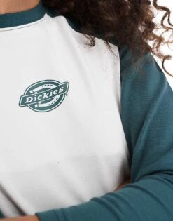 Dickies Sodaville Long Sleeve Top In Green And White For Women -Dickies Shop 206672536 2
