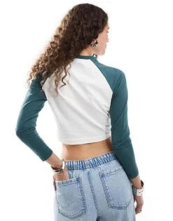 Dickies Sodaville Long Sleeve Top In Green And White For Women -Dickies Shop 206672536 4