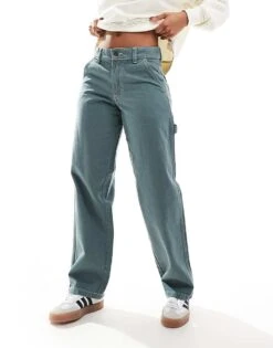 Dickies Loose Straight Carpenter Trousers In Dark Green For Women Mid Green -Dickies Shop 206695287 1 midgreen 1