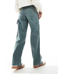 Dickies Loose Straight Carpenter Trousers In Dark Green For Women Mid Green -Dickies Shop 206695287 2