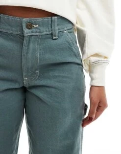 Dickies Loose Straight Carpenter Trousers In Dark Green For Women Mid Green -Dickies Shop 206695287 5