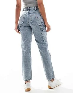 Dickies Ellendale Straight Fit Denim Jeans In Blue Marble Wash For Women Mid Blue -Dickies Shop 206695331 2